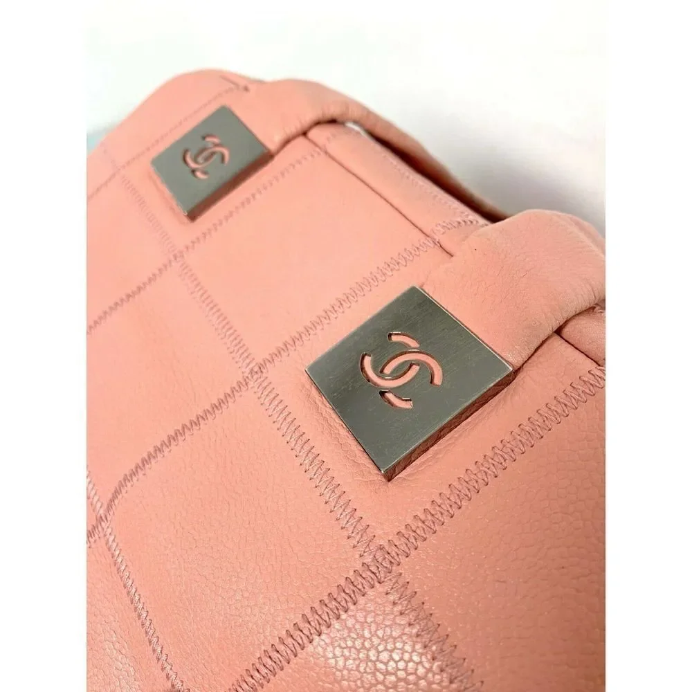 AUTHENTIC CHANEL CAVIAR PINK STITCH LEATHER MEDIUM ZIP TOP SQUARE PURSE HANDBAG - Picture 10 of 11